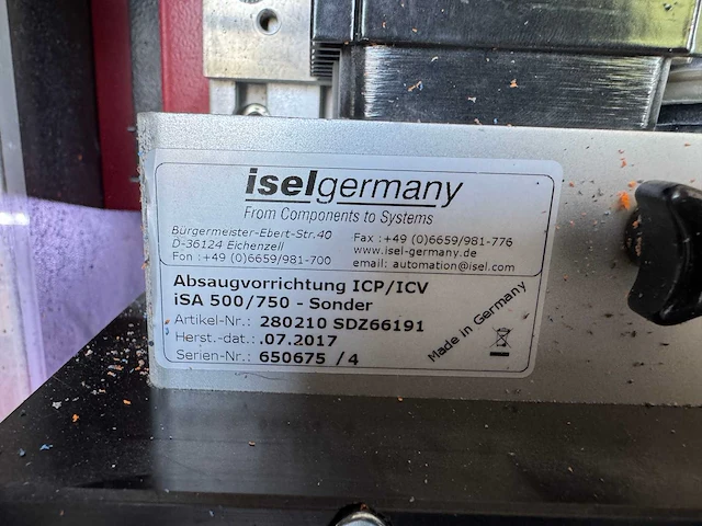 Isel icp 4030 cnc freesmachine + voorraad steunzool halffabrikaat v.v. pneumatische luchtafzuigingsklep, machinetafel en stelling - afbeelding 25 van  25