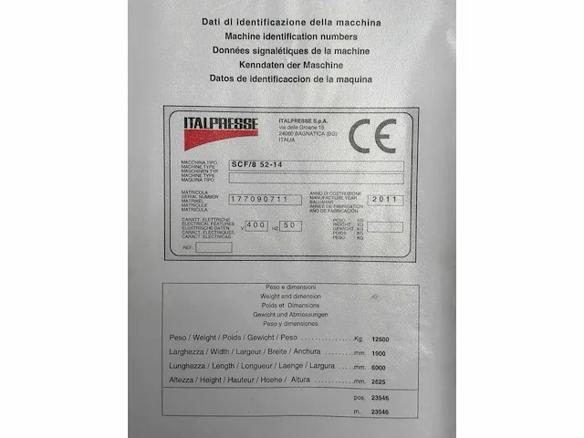 Italpresse - scf/8 52-14 - hydraulische pers - 2011 - afbeelding 7 van  10