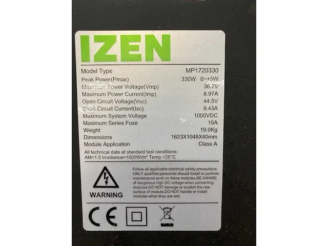 Izen - mp1720330 - set van 6 gebruikte full black zonnepanelen (330 wp) en 1 nieuwe aeg as-ir01-1500 omvormer (1-fase) - afbeelding 8 van  12