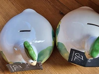 J-line kip en haan spaarpot keramiek groen/wit geel 2 stuks aantal 1 set. - afbeelding 11 van  11