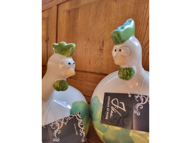 J-line kip en haan spaarpot keramiek groen/wit geel 2 stuks aantal 4 sets. - afbeelding 10 van  11