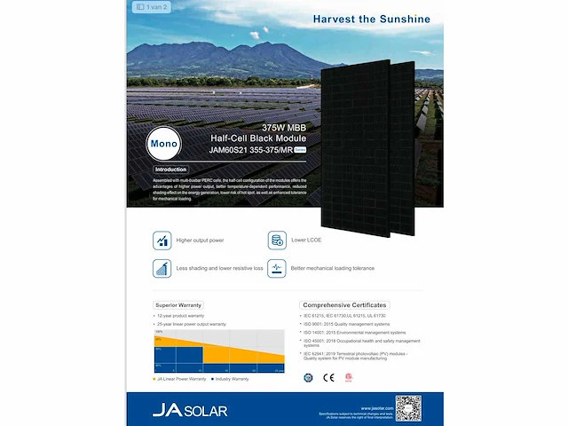 Ja solar jam60s21 370 mr zonnepaneel (12x) - afbeelding 3 van  5
