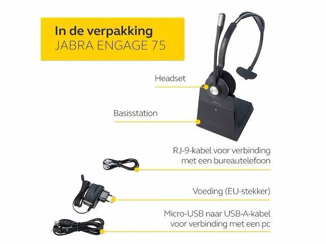 Jabra engage 75 mono on ear headset telefoon bluetooth, dect mono zwart noise cancelling microfoon uitschakelbaar (mute) - afbeelding 3 van  6