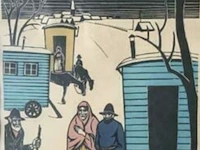 Jan franken pzn. (1896-1977) - woonwagens in de sneeuw , houtsnede - afbeelding 1 van  3
