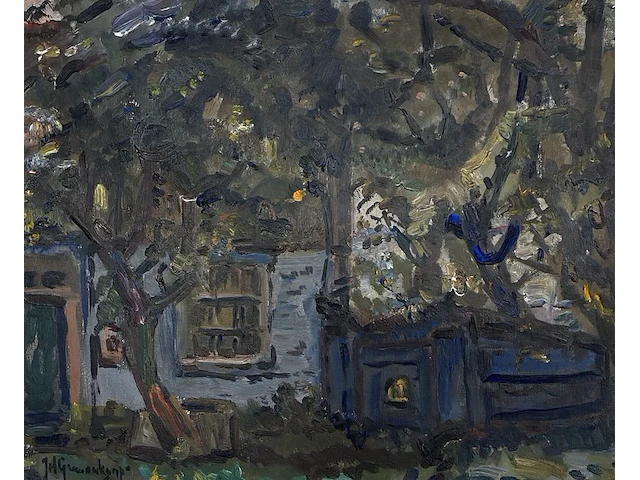 Jan hendrik grauenkamp (1902 - 1980) - jaagpad te rijswijk , olieverf - afbeelding 1 van  5