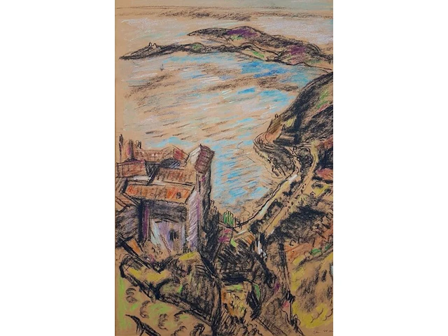 Jan wiegers - eze bouwjaar 1939, kleurkrijttekening - afbeelding 1 van  3