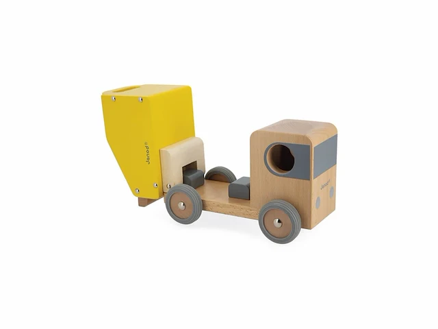 Janod bolid houten kiepwagen en graafmachine met stille rubberen wielen geschikt vanaf 2 jaar - afbeelding 2 van  4