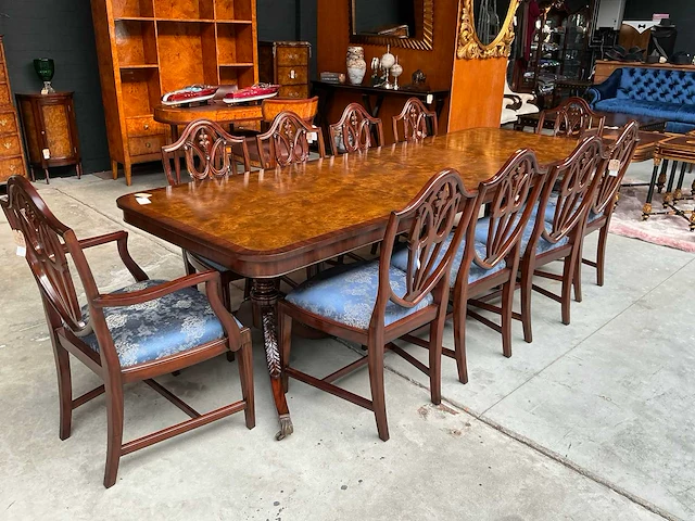 Jansen furniture burl extended eetkamertafel met stoelen - afbeelding 1 van  7