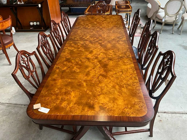Jansen furniture burl extended eetkamertafel met stoelen - afbeelding 3 van  7