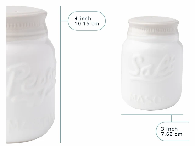 Jar salt & pepper shakers charmant decoratief mason jardecor keramiek 105 ml - afbeelding 2 van  4