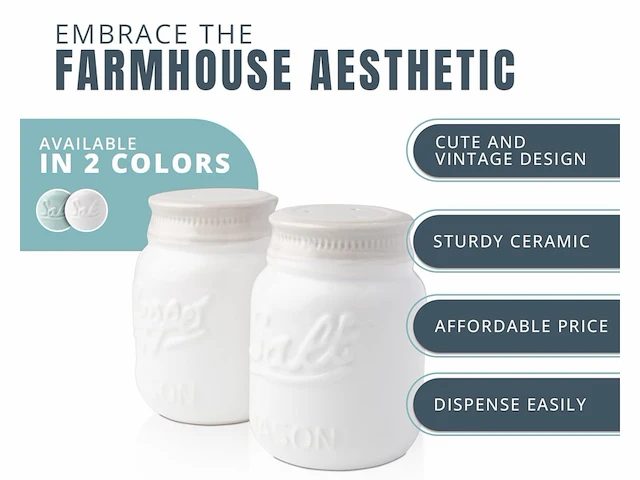 Jar salt & pepper shakers charmant decoratief mason jardecor keramiek 105 ml - afbeelding 3 van  4