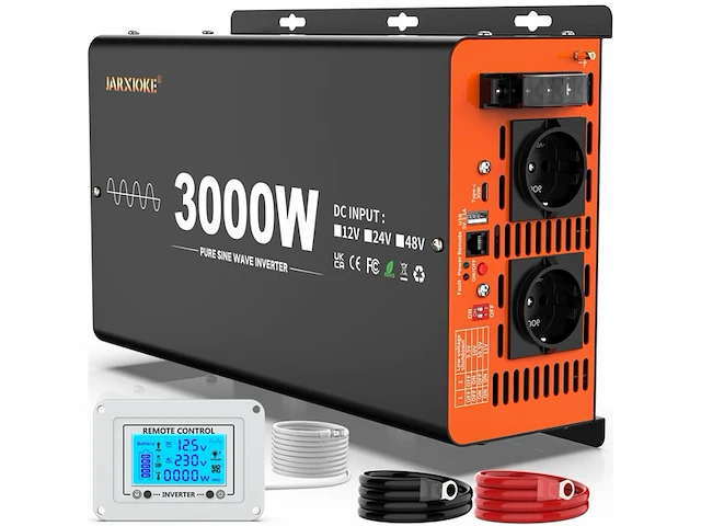 Jarxioke omvormer 3000w 12v 230v met zuivere sinusgolf zwart - afbeelding 1 van  4