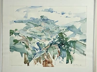 Jean pécasse, aquarel “afdaling vanaf het diengplateau” , 1988. gesigneerd rechts-onder met toevoeging jaartal. links-onder voorzien van titel. - afbeelding 1 van  5