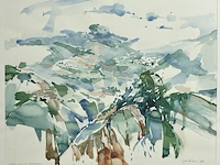 Jean pécasse, aquarel “afdaling vanaf het diengplateau” , 1988. gesigneerd rechts-onder met toevoeging jaartal. links-onder voorzien van titel. - afbeelding 2 van  5