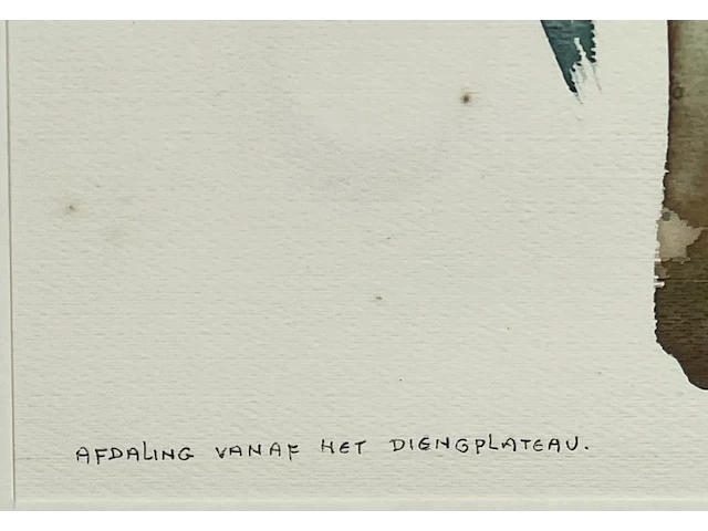 Jean pécasse, aquarel “afdaling vanaf het diengplateau” , 1988. gesigneerd rechts-onder met toevoeging jaartal. links-onder voorzien van titel. - afbeelding 4 van  5