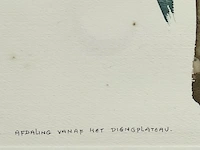 Jean pécasse, aquarel “afdaling vanaf het diengplateau” , 1988. gesigneerd rechts-onder met toevoeging jaartal. links-onder voorzien van titel. - afbeelding 4 van  5
