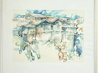 Jean pécasse, aquarel “bandung” , 1988. rechts-onder gesigneerd en voorzien van titel. - afbeelding 2 van  5