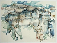 Jean pécasse, aquarel “bandung” , 1988. rechts-onder gesigneerd en voorzien van titel. - afbeelding 3 van  5
