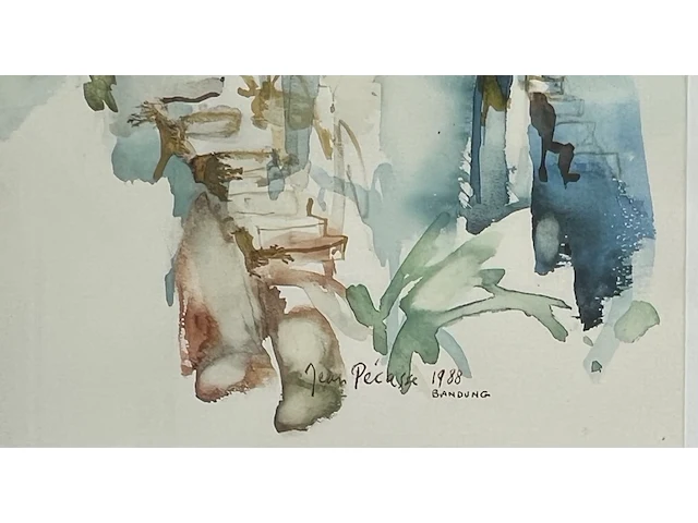 Jean pécasse, aquarel “bandung” , 1988. rechts-onder gesigneerd en voorzien van titel. - afbeelding 4 van  5