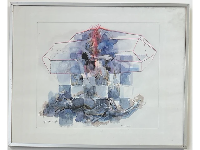 Jean pécasse, aquarel “different reasons” , 1988. gesigneerd links-onder met toevoeging jaartal. rechts-onder voorzien van titel. - afbeelding 1 van  5