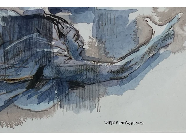 Jean pécasse, aquarel “different reasons” , 1988. gesigneerd links-onder met toevoeging jaartal. rechts-onder voorzien van titel. - afbeelding 4 van  5
