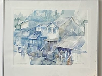 Jean pécasse, aquarel “early morning in kandy” , 1986. gesigneerd rechts-onder met toevoeging jaartal. links-onder voorzien van titel. - afbeelding 1 van  5