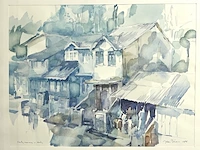 Jean pécasse, aquarel “early morning in kandy” , 1986. gesigneerd rechts-onder met toevoeging jaartal. links-onder voorzien van titel. - afbeelding 2 van  5