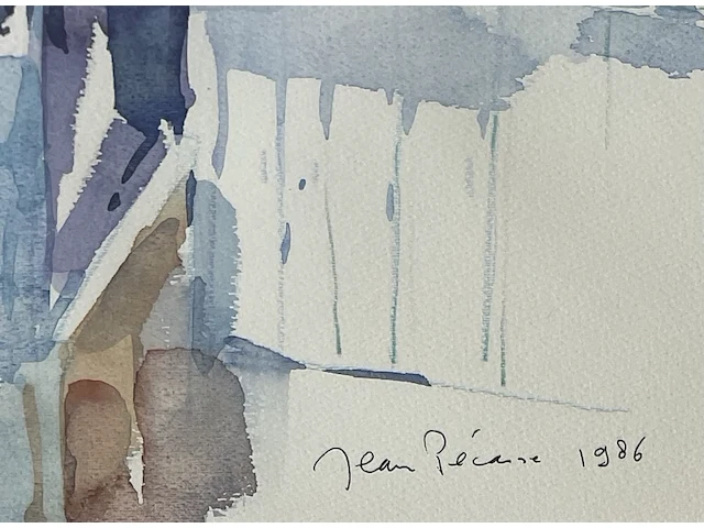 Jean pécasse, aquarel “early morning in kandy” , 1986. gesigneerd rechts-onder met toevoeging jaartal. links-onder voorzien van titel. - afbeelding 3 van  5