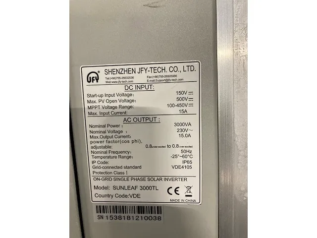 Jfy sunleaf 3000tl omvormer t.b.v. zonnepanelen (1-fase) - afbeelding 3 van  3