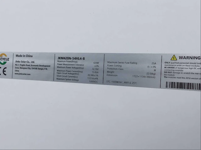 Jinko - n-type 420 - zonnepaneel (36x) - afbeelding 4 van  7