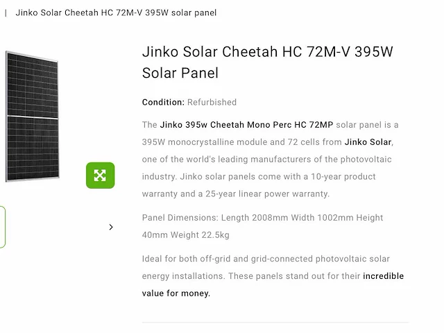 Jinko solar hc jkm395m-72m-v zonnepaneel (7x) - afbeelding 2 van  5