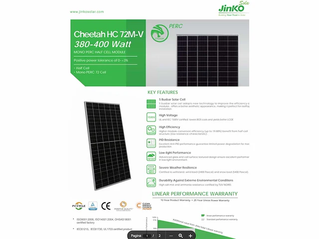 Jinko solar hc jkm395m-72m-v zonnepaneel (7x) - afbeelding 3 van  5
