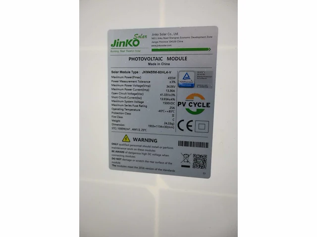 Jinko solar jkm455m-60hl4-v 455 wp zonnepaneel (2x) - afbeelding 4 van  4