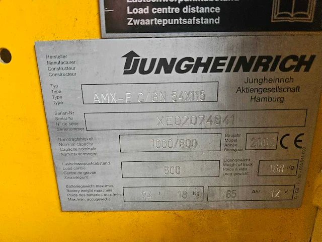 Jungheinrich - 2002 - amx-e c gn 54x115 - elektrische palletwagen - afbeelding 3 van  9