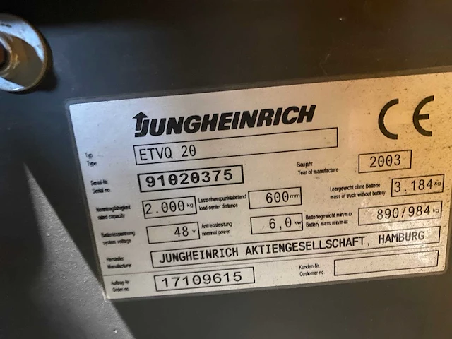 Jungheinrich - 2003 - etvq20 - reach truck - afbeelding 3 van  13