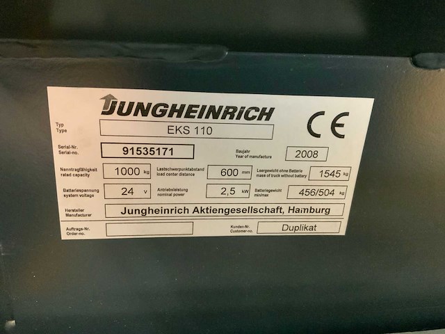 Jungheinrich - 2008 - eks110 - orderpicker met accu van 2024 - afbeelding 4 van  19