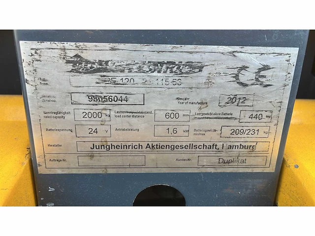 Jungheinrich - 2012 - ere 120 - elektrische palletwagen - afbeelding 7 van  7