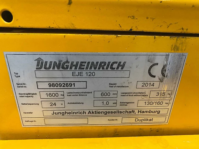 Jungheinrich - 2014 - eje120 - elektrische palletwagen - afbeelding 2 van  12