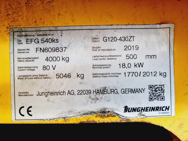 Jungheinrich - efg 540ks - vorkheftruck - afbeelding 20 van  30