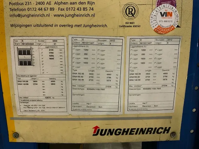 Jungheinrich e / mx 625n.1100. 7500 palletstelling (7x) - afbeelding 8 van  19