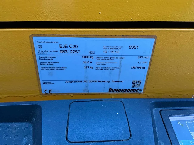Jungheinrich eje c20 elektrische palletwagen 2021 - afbeelding 8 van  16