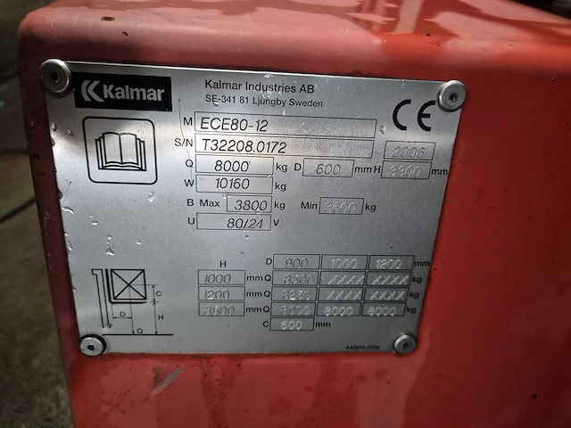 Kalmar ece80-12 - vorkheftruck 8000kg op 1200mm met ss en ff - afbeelding 9 van  11