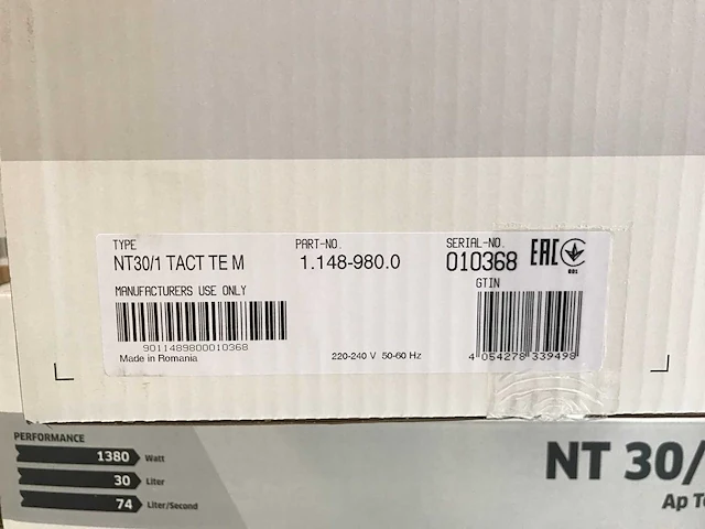 Karcher nt 30/1 tact te meu - 1.148-235.0 professionele industriële stofzuiger - afbeelding 5 van  5