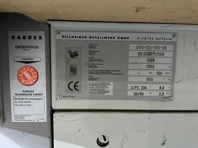 Kardex - megamet 115, sys-120-1511-09 - paternoster storage system - 1999 - afbeelding 7 van  7