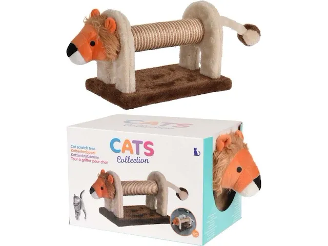 Katten - krappaal - met leeuwpluche - 51x16x16 cm - afbeelding 1 van  3