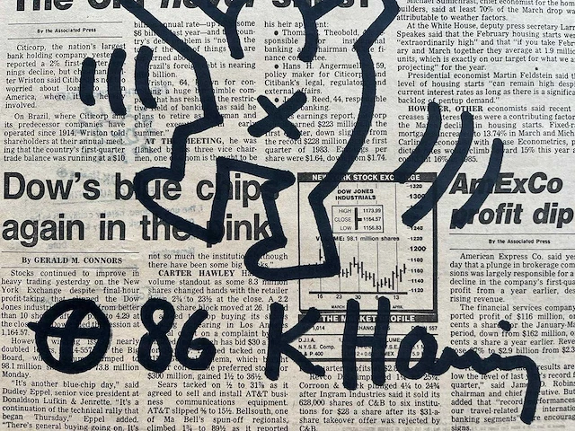 Keith haring 1986 original daily news drawing - afbeelding 5 van  5