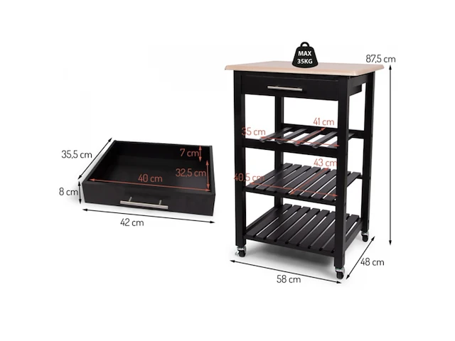 Keukentrolley milton & oldbrook, zwart - afbeelding 2 van  6