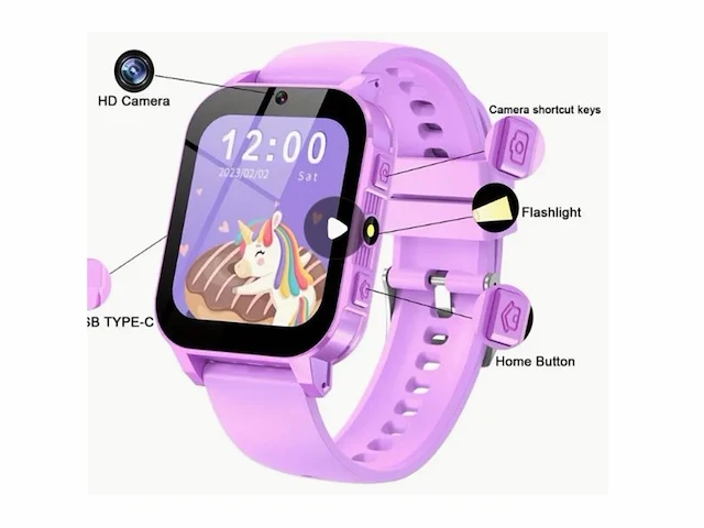 Kiddowz smartwatch kinderen 5 t/m 12 jaar met camera, filters en 26 kids spelletjes paars - afbeelding 1 van  1