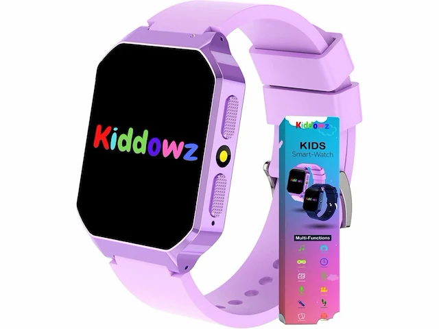 Kiddowz smartwatch kinderhorloge 5 t/m 12 jaar met camera, filters en 26 kids spelletjes paars - afbeelding 1 van  1