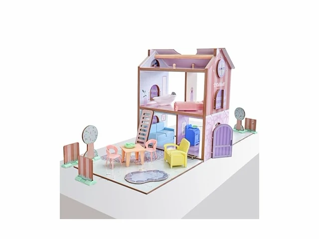 Kidkraft poppenhuis van hout met meubels en accessoires voor minipop vanaf 3 jaar - afbeelding 1 van  3
